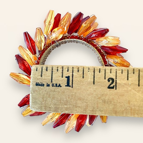 Set of 8 Beaded Wreath Napkin Rings Fall Autumn Thanksgiving Amber Red - Picture 13 of 13